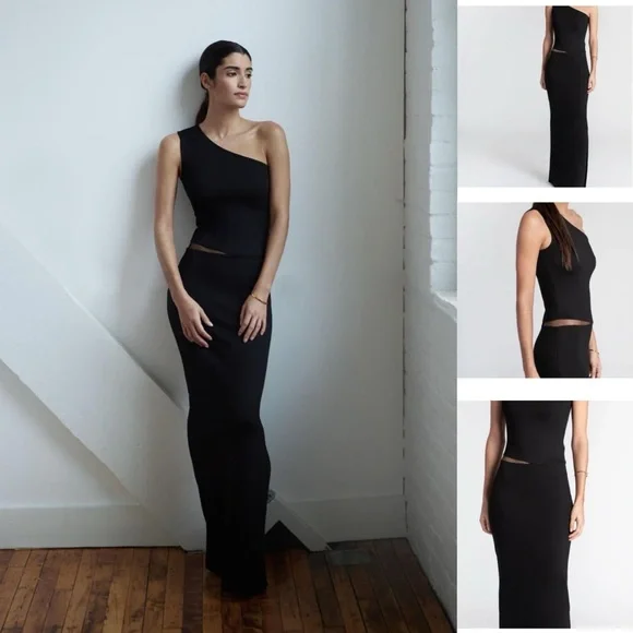 NWT Marcella Elegant Black One-Shoulder Maxi Dress Sz L Cocktail Evening Party - Picture 2 of 14